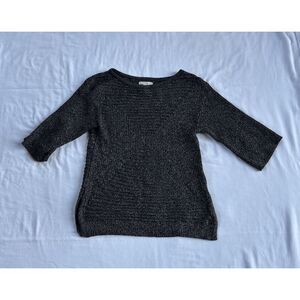 Dana Buchman Black & Silver Metallic Sweater Size Small, 3/4 Sleeve, Festive